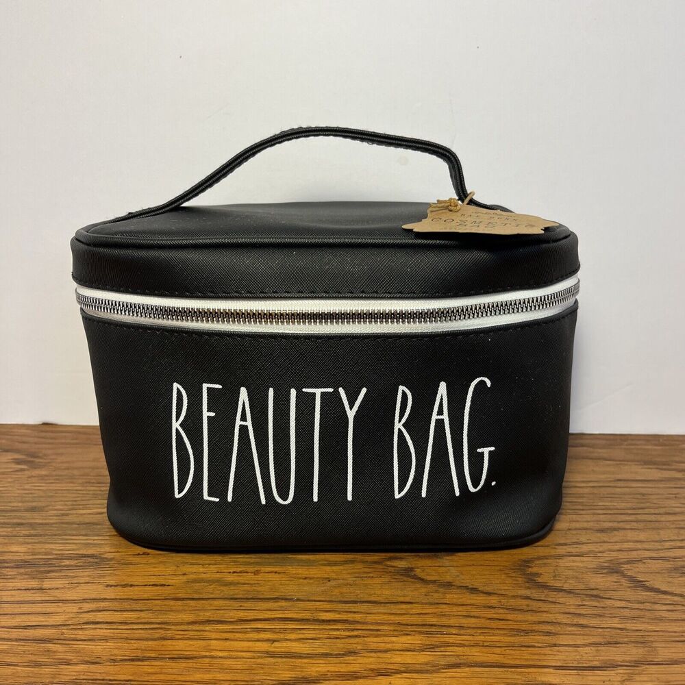 RAE DUNN "BEAUTY BAG" Cosmetic Train Case Black Zipper Closure New with Tags